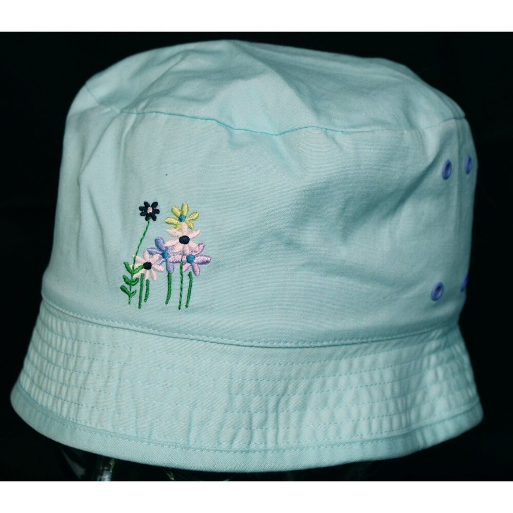 2002 Gymboree Spring Showers Hat S/M Bucket Flowers Embroider Stripes Reversible